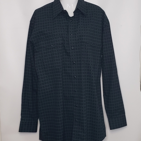 Panhandle Pearl Snap Men's Shirt Size Medium Tall Western Casual Green Dark Grey - Picture 15 of 16